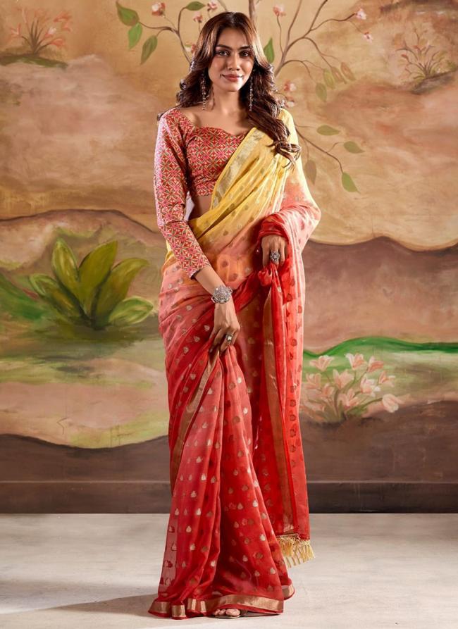 Banarasi Butti Georgette  Red Festival Wear Zari Work Saree